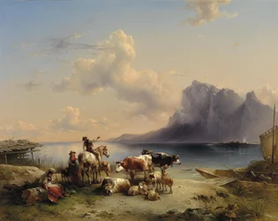 Bergers et bétail au lac Attersee